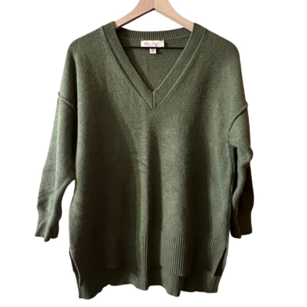 Women's Plus 1X Philosophy Green V-neck Sweater High Low Hem